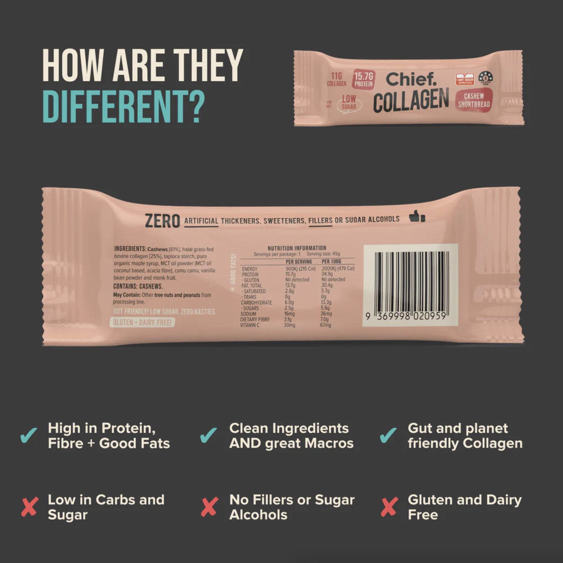 Cashew Shortbread Collagen Protein Bar - Chief